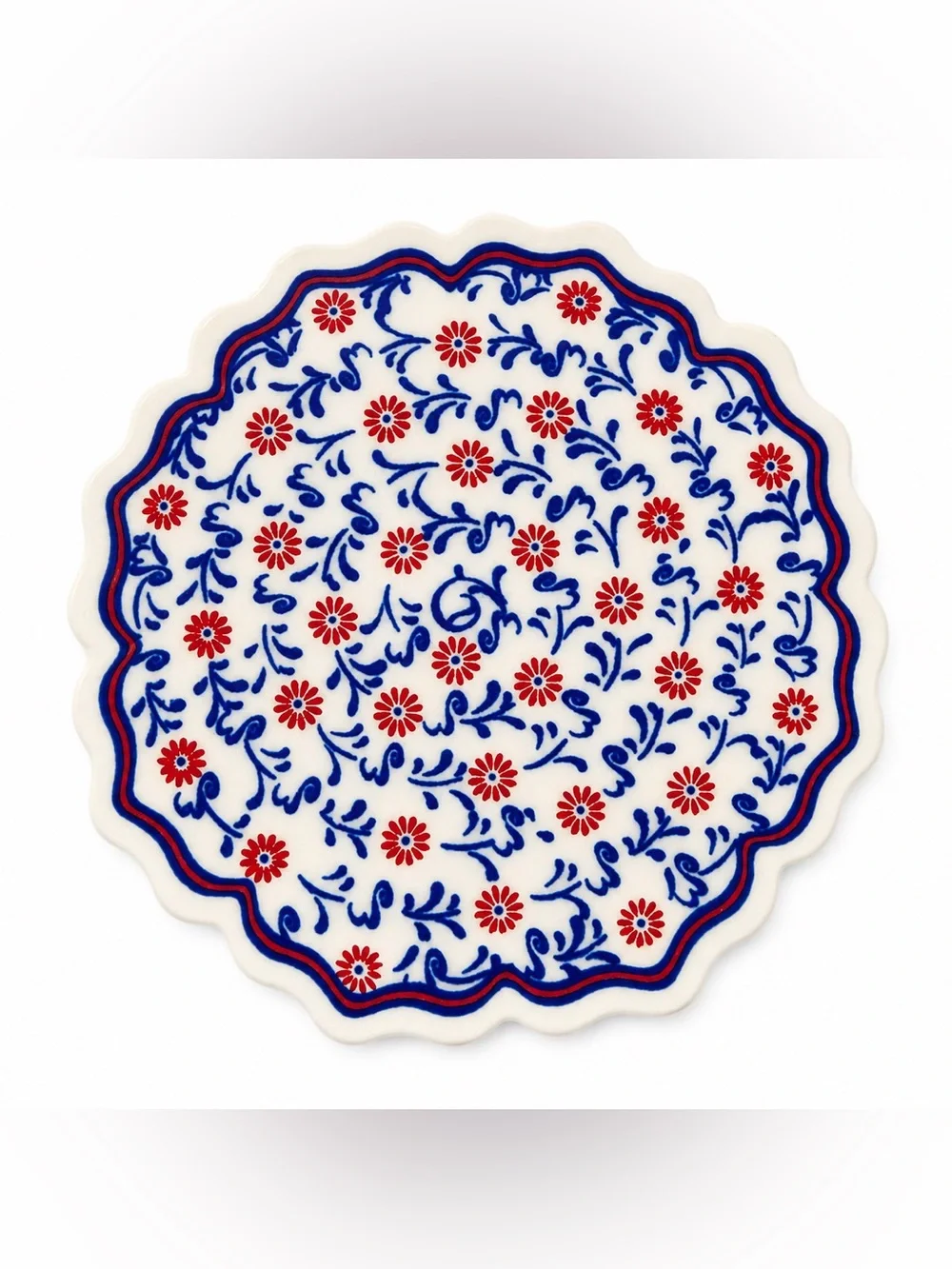 Classic Blue & Red Floral Ceramic Trivet